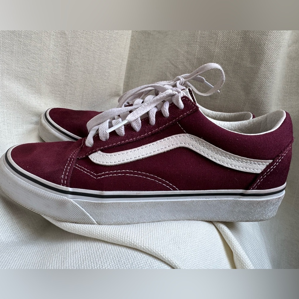 Vans Maroon Suede and White Old Skool Sneakers